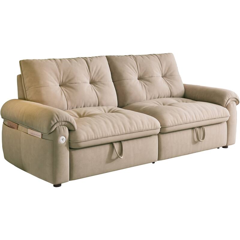 2-in-1 Velvet Pull Out Sleeper Sofa Bed Convertible Loveseat Couch for Sitting, Napping or Sleeping with Side Pockets and USB