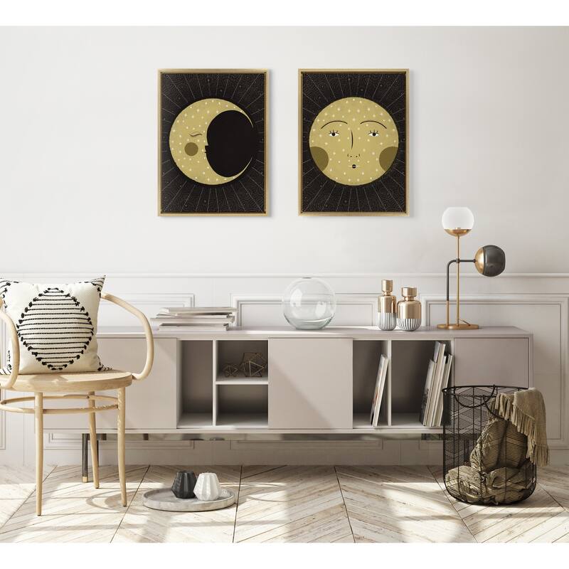 Kate and Laurel Sylvie Moon and Sun Canvas Set by Stacie Bloomfield