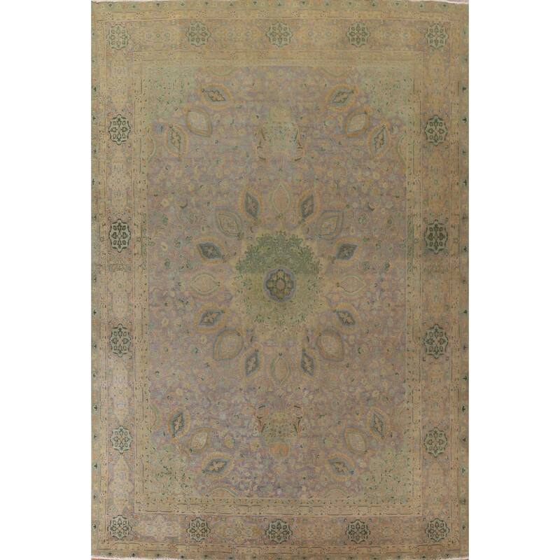 Hand Knotted Oriental 100% Wool Carpet Traditional Floral Purples Tabriz Area Rug - 12' 11'' X 9' 9''