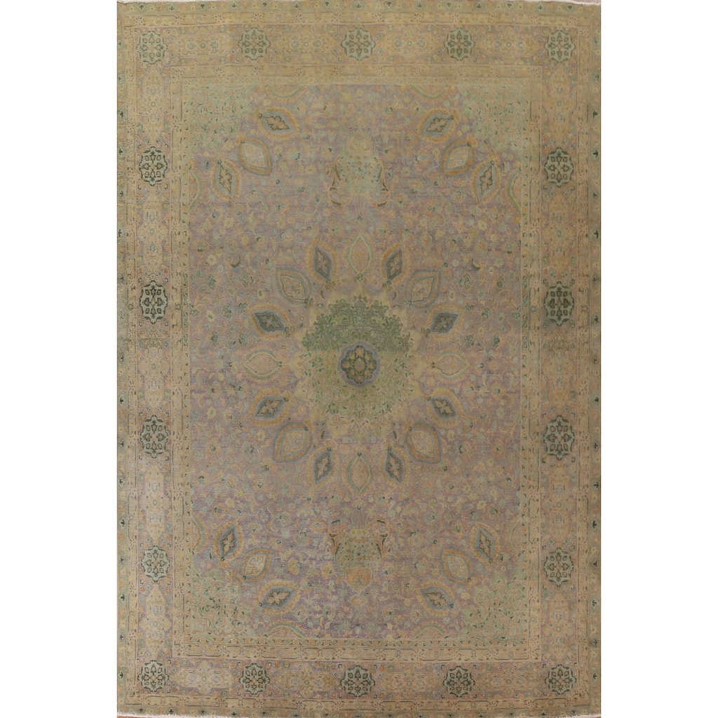 Hand Knotted Oriental 100% Wool Carpet Traditional Floral Purples Tabriz Area Rug - 12' 11'' X 9' 9''