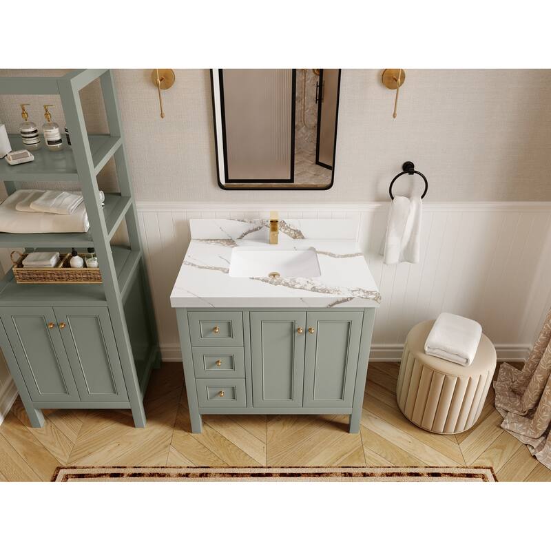 Willow Collections 36 in. W x 22 in. D Nashville Center Right Sink Bathroom Vanity with Countertop - 2"Calacatta Gold - Evergreen