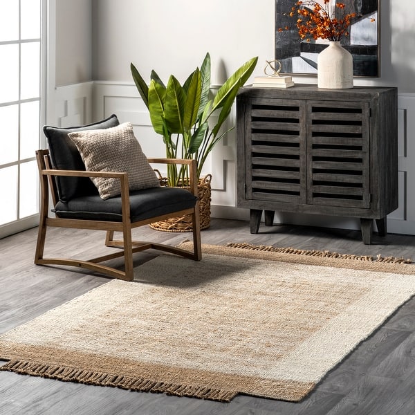 slide 2 of 16, Nuloom Fletcher Casual Jute Middle Tassel Area Rug 5' x 8' - Natural