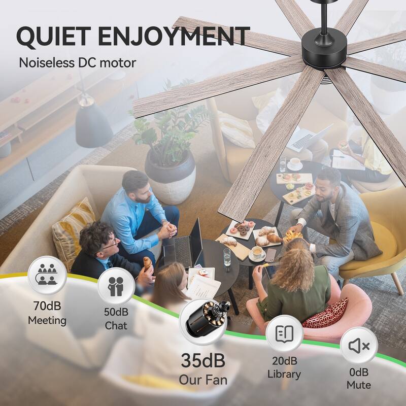 72/52-inch Reversible 8/5-Blade Dimmable LED Ceiling fan with Light and Remote