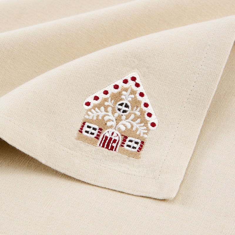 Gingerbread Bliss Embroidered Cotton Napkins, Set of 4 - 17x17