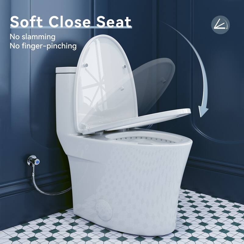 HOROW 1 Piece Dual Flush Elongated Toilet White Skirted Design 12 Inch Rough In Seat Included - N/A