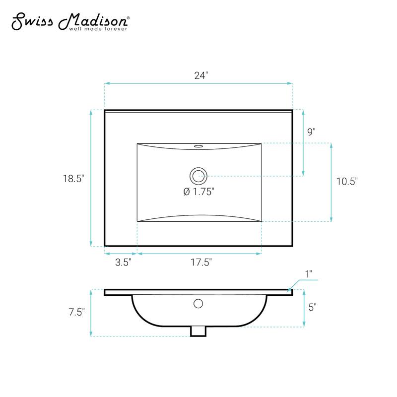 Swiss Madison SM-VT0001 24" Ceramic Vanity Top