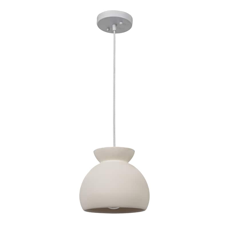 Sienna Ceramic Ceiling Light with Fabric Cord - 9.0"L x 9.0"W x 7.8"H - White