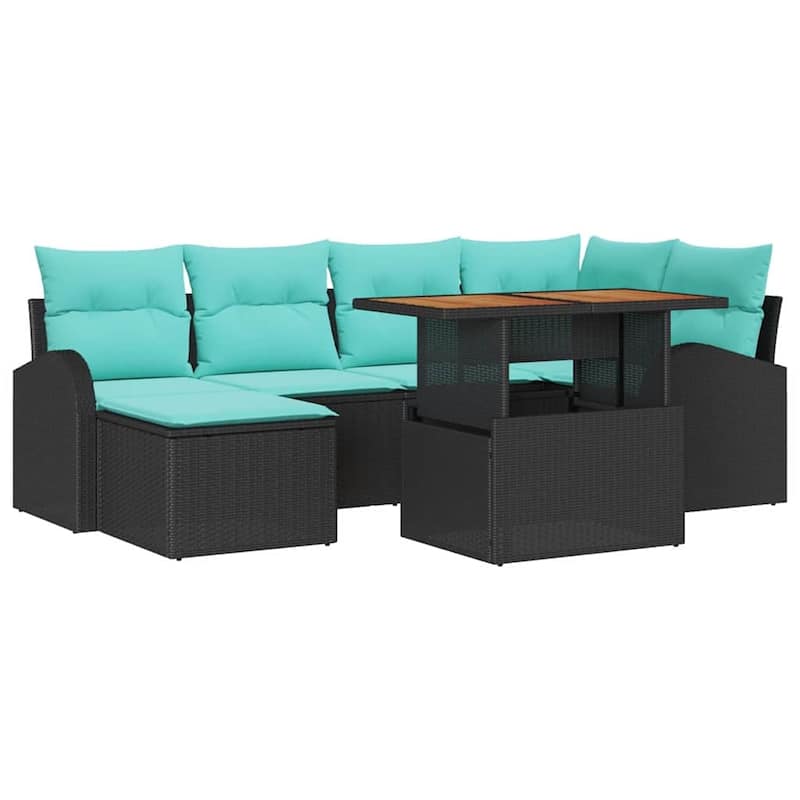 vidaXL 7 Piece Garden Sofa Set with Cushions Black Poly Rattan - 92.1×48.8×27.2