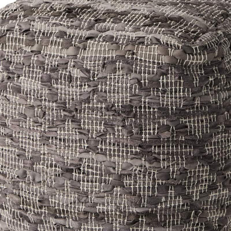 HomeRoots 16" Brown and Gray Cotton And Leather Geometric Cube Pouf Ottoman