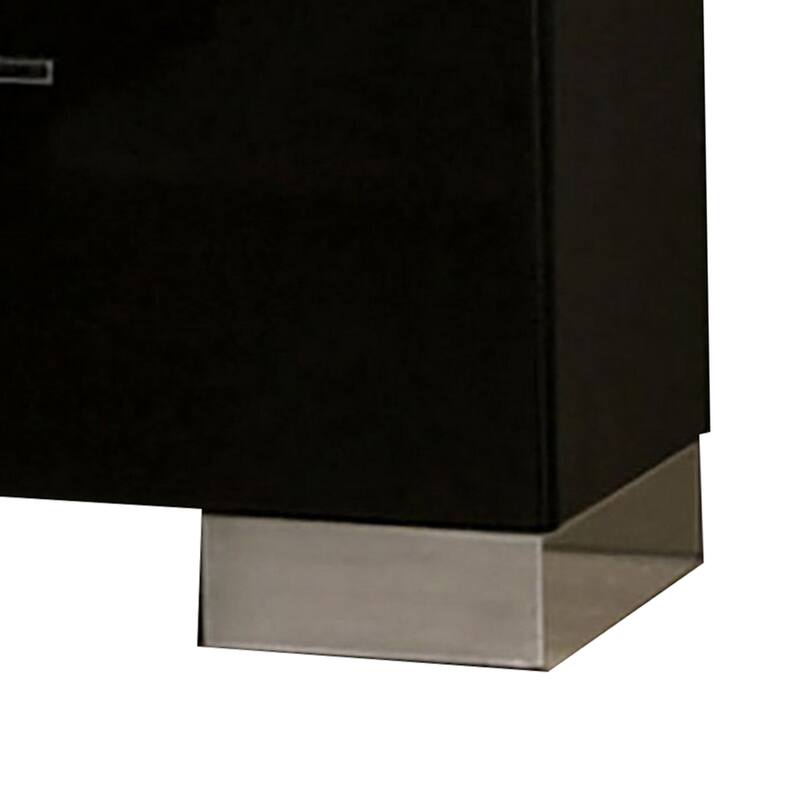 Two Drawer Nightstand with USB Charger and Bar Handle Pulls, Black