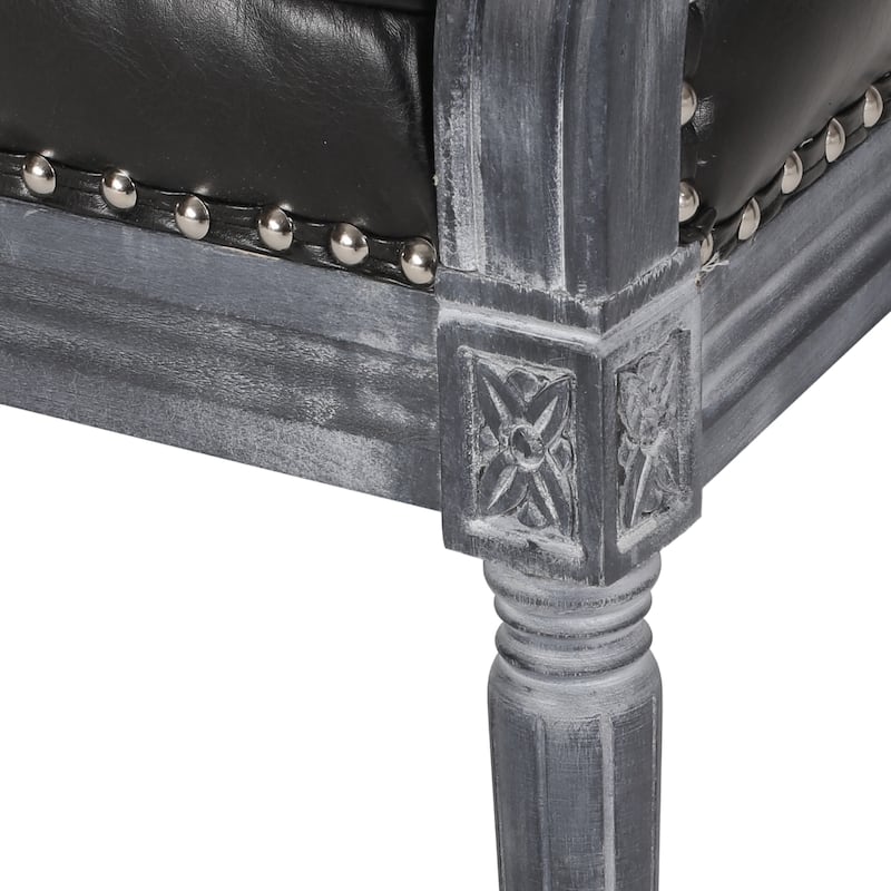 Faux Leather Loveseat Sofa with Turned Legs and Nailheads