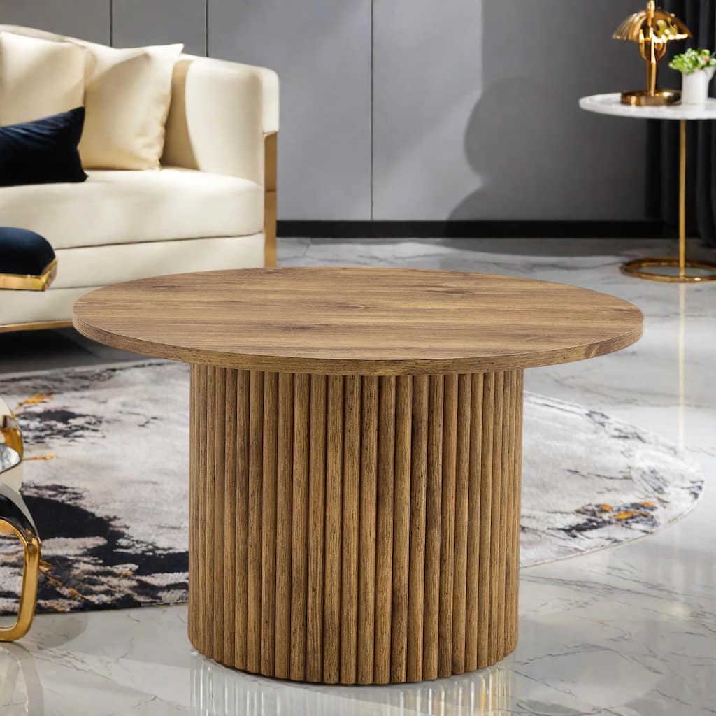 27.5" MDF Coffee Table with Roman Column Legs and Hidden Storage for Living Room