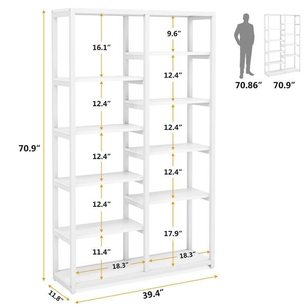 70-inch Bookshelf 10-shelf Open Bookcase - 70.86'' H x 39.37'' W x 11.8 ...
