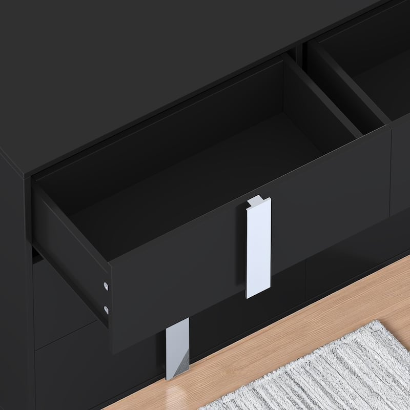 Modern 6 Drawer Dresser with Mirrored Handles and Metal Legs, MDF Storage Cabinet for Bedroom Organization