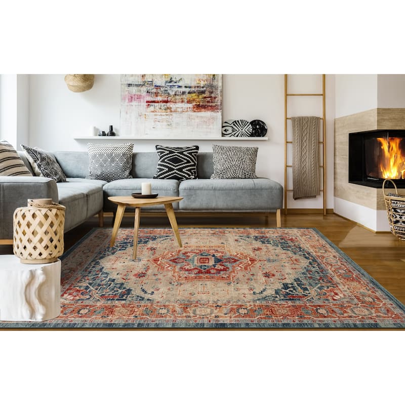 Noori Rug Soho Distressed Twyla Rug - 3'1 x 5'3" - Beige/Blue