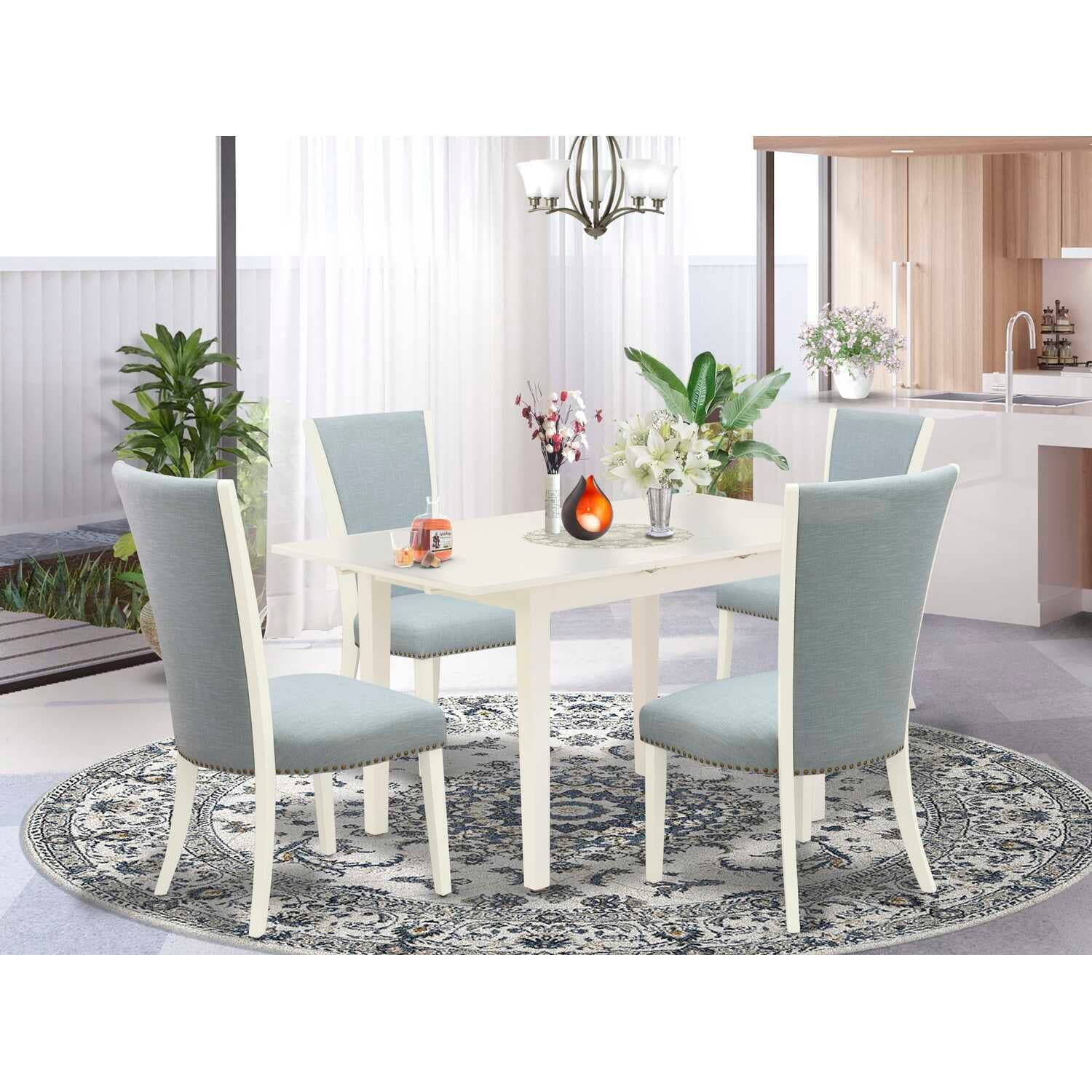 HomeStock 5-Piece Linen white Solid Wood Top - Dining Room Set - Seats 4