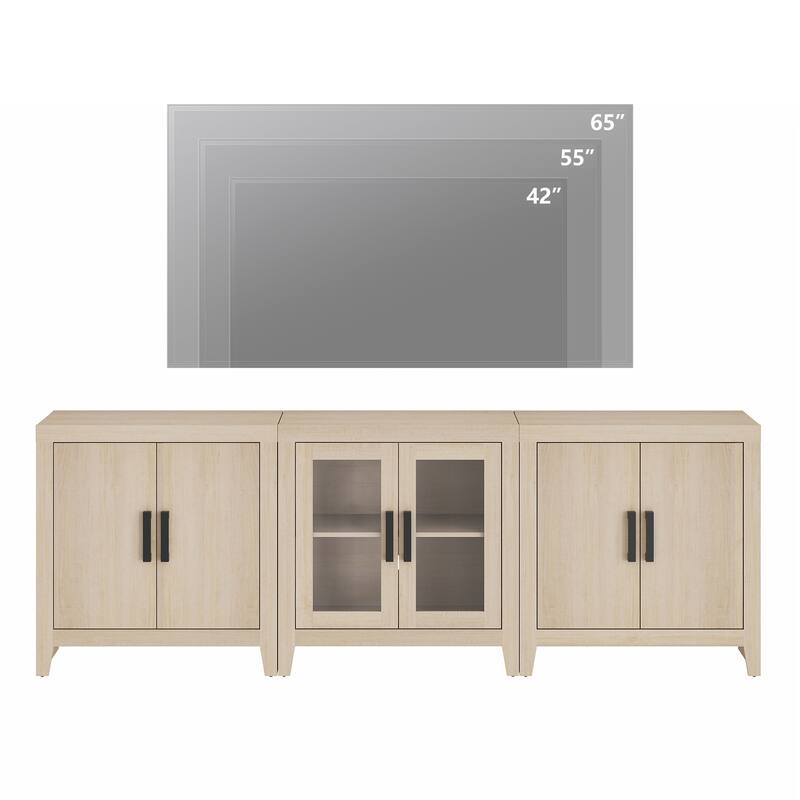 WAMPAT Farmhouse TV Stand for TVs up to 85 Inch, 3-Piece Modular Entertainment Center with Glass and Wood Doors - n/a