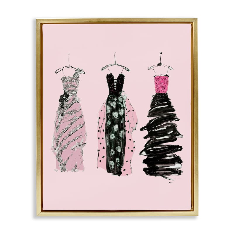 Stupell Abstract Fashion Gowns Framed Floater Canvas Wall Art Design By Sally Swatland - 17 x 21 - Gold