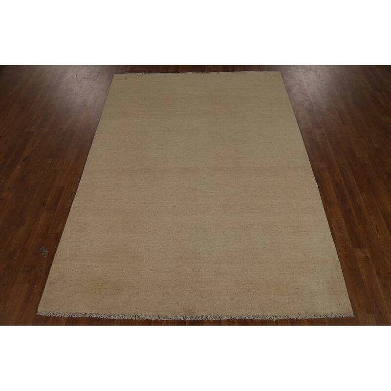 Gabbeh Oriental Rug Hand-Knotted Beige Solid Wool Carpet - 5'1" x 6'11"