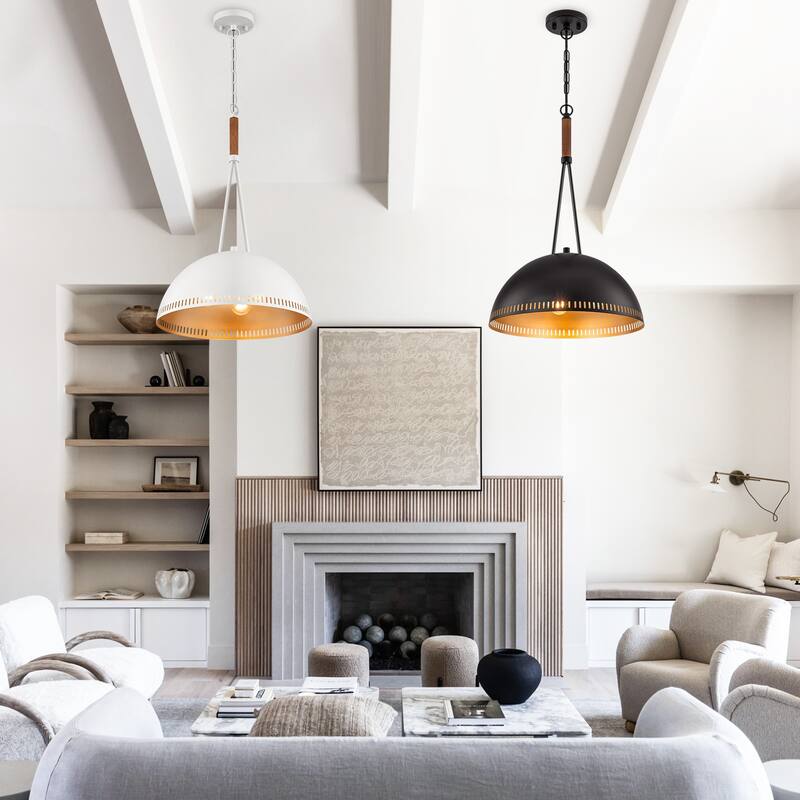 Modern Dome Pendant Light with Gold Interior Kitchen Lamp - Dia.16-in