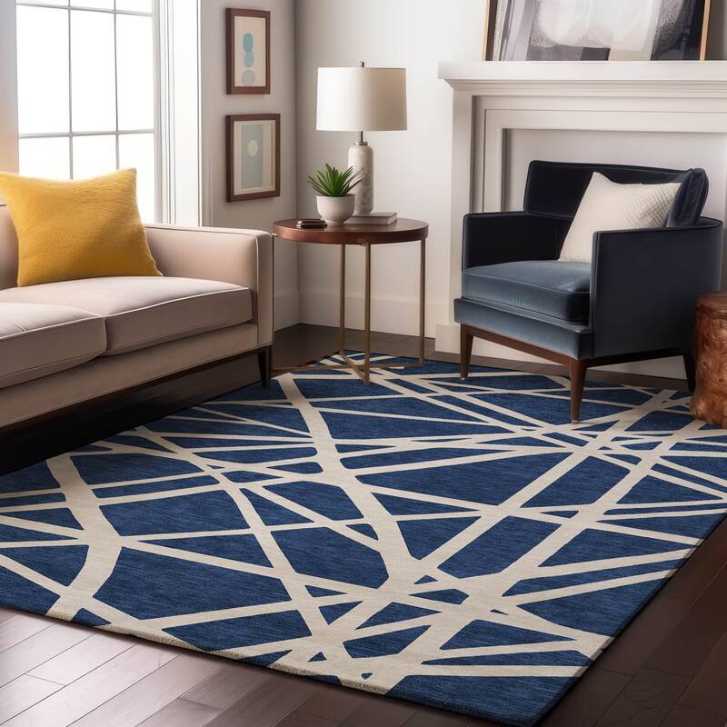 Premium Washable Super Soft Contemporary Harvey Mayfield Rug - Navy - 9' x 12'