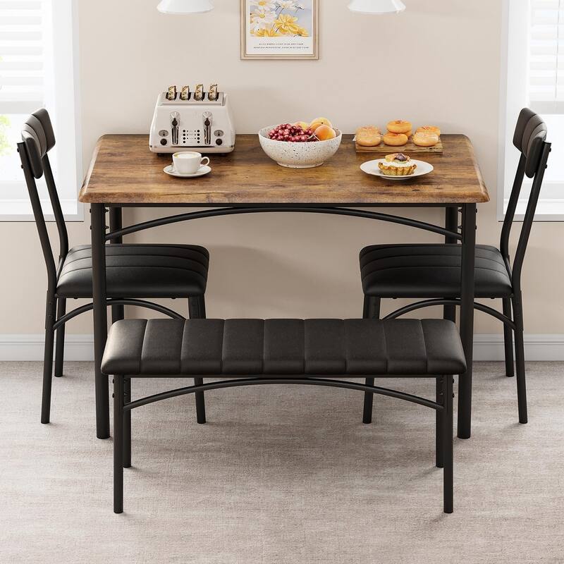 Dining Table Set for 4, Kitchen Table Set for 4 with Upholstered Bench and 2 Chairs