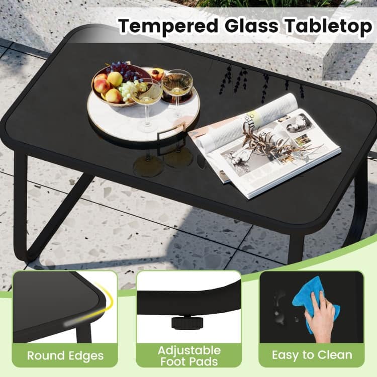 4 Piece Black Metal Fabric Rocking Bistro Set with Coffee Table Outdoor - Rocking Chair: 28.5” x 24” x 31.5” (L x W x H)