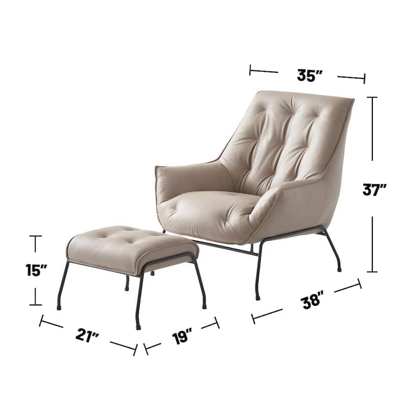 Top Grain Leather Chair with Ottoman