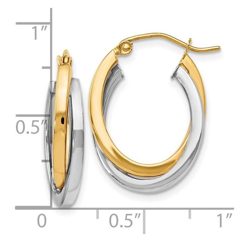 Curata 14k Two Tone Gold Polished Twisted 23x7mm Double Hoop Earrings