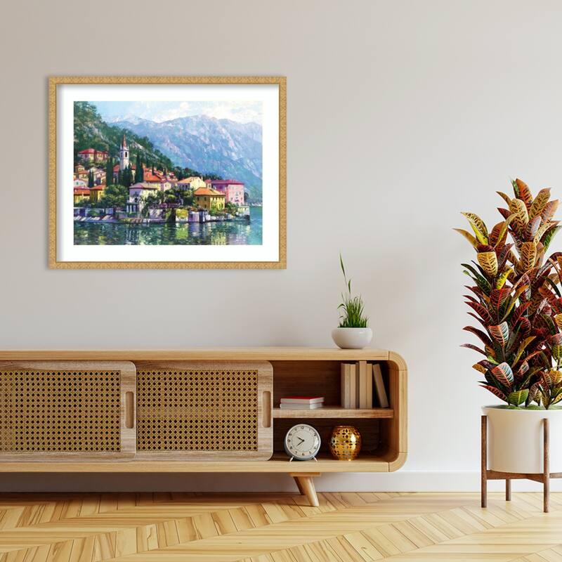 Reflections of Lake Como by Howard Behrens Wood Framed Wall Art Print - Lila Gold