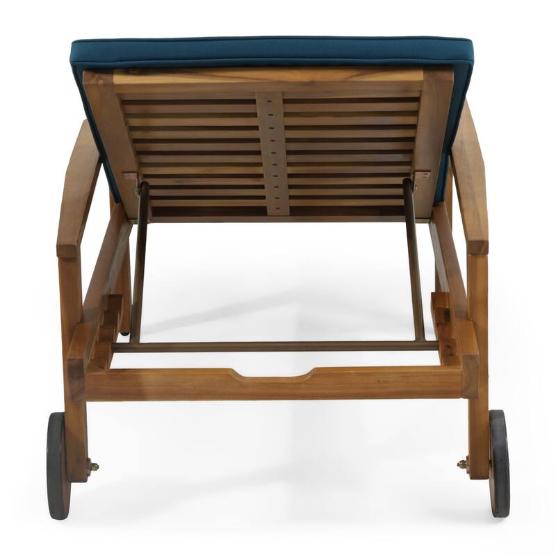 Outdoor Wood Chaise Lounge Single Chair with Wheels, Adjustable Backrest Recliner Sun Lounger for Pool Poolside Backyard