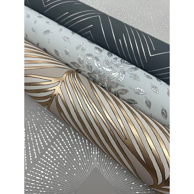 Antonina Vella Luminous Leaves Grey & Gold Wallpaper Bed Bath