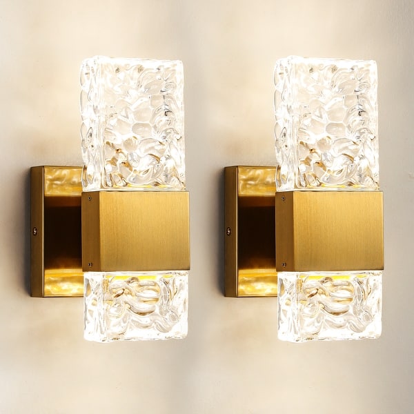 slide 2 of 19, Dimmable Crystal Wall Sconces Set of Two Modern Bathroom Vanity Light Fixtures Gold