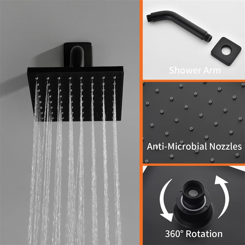 Wall Mounted Shower Faucet with Tub Spout Complete Matte Black Rain Shower Head Shower System Wth Rough-in Valve