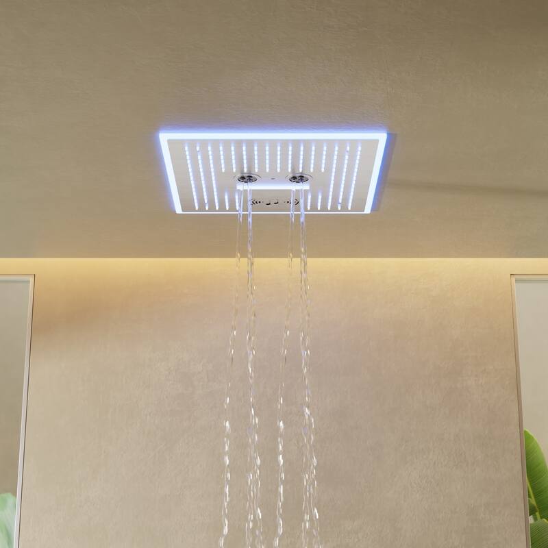 Shower Faucet System 16" Ceiling Mount Shower Head 3 Spray Modes Body Jets Handheld Spray with Slide Bar LED Music