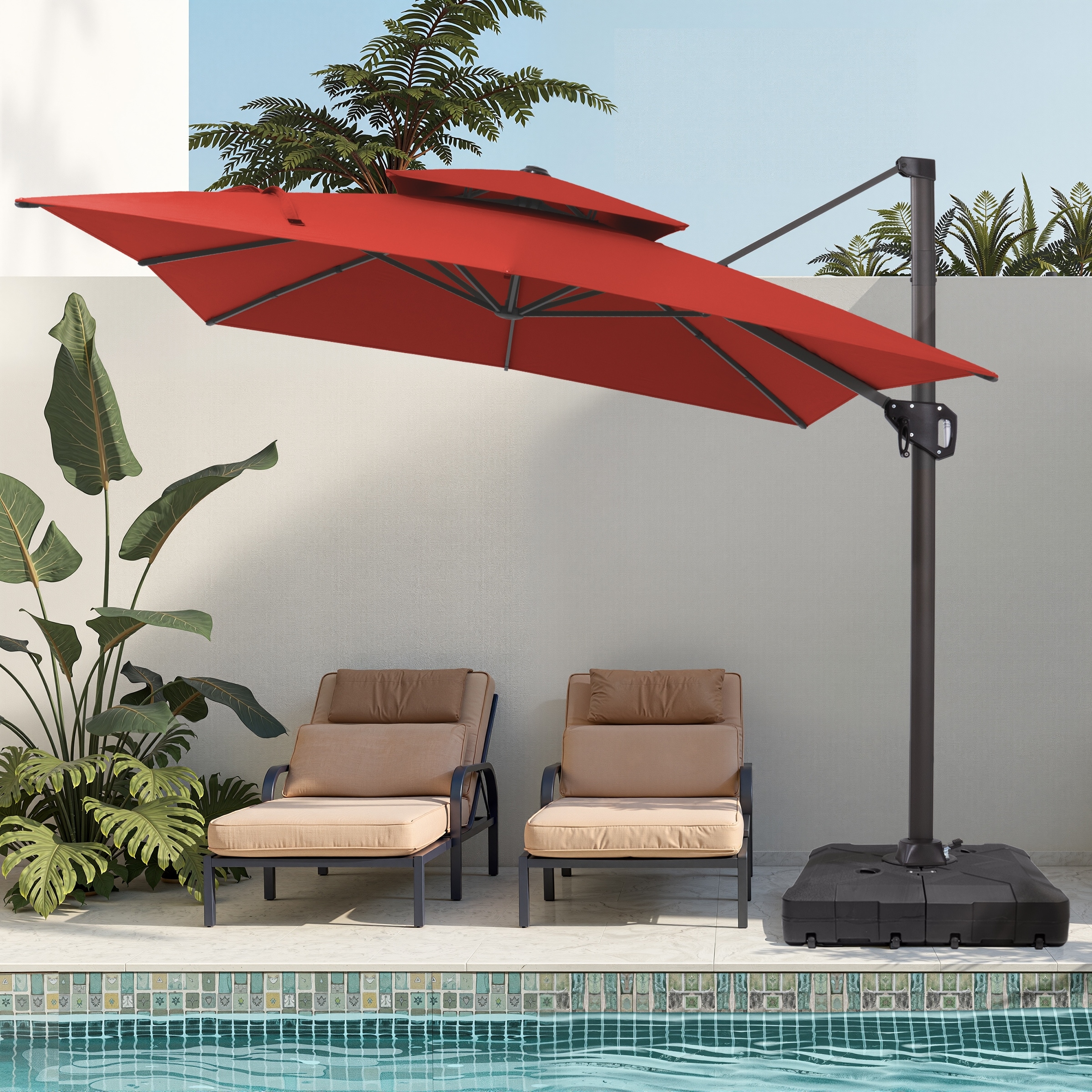 VredHom Outdoor 9x11FT Patio Dual Top Cantilever Offset Umbrella
