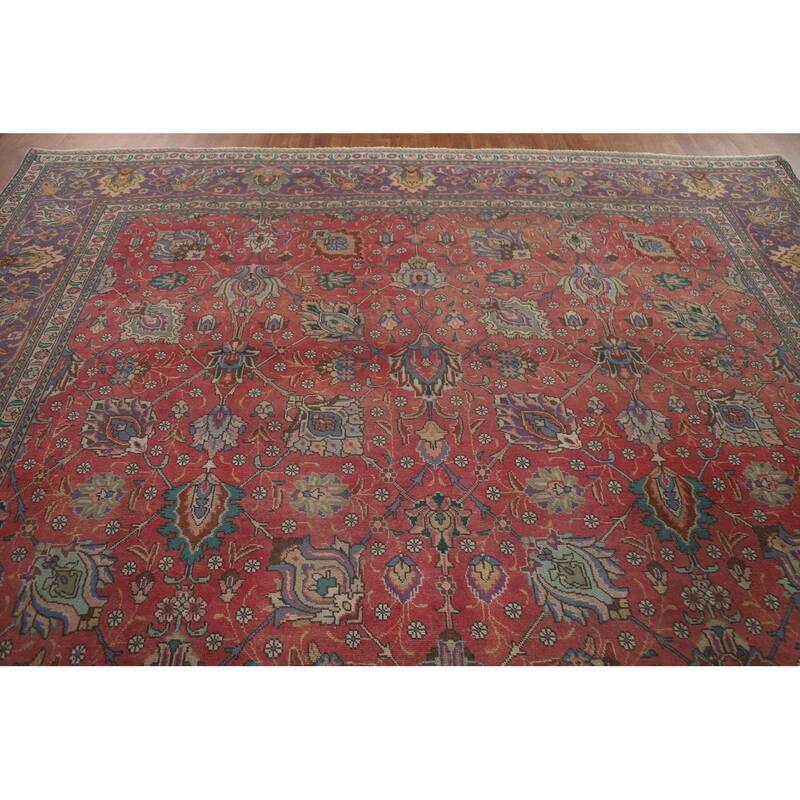 Hand Knotted Oriental 100% Wool Carpet Traditional All-Over Pink Tabriz Area Rug - 12' 8'' X 9' 8''
