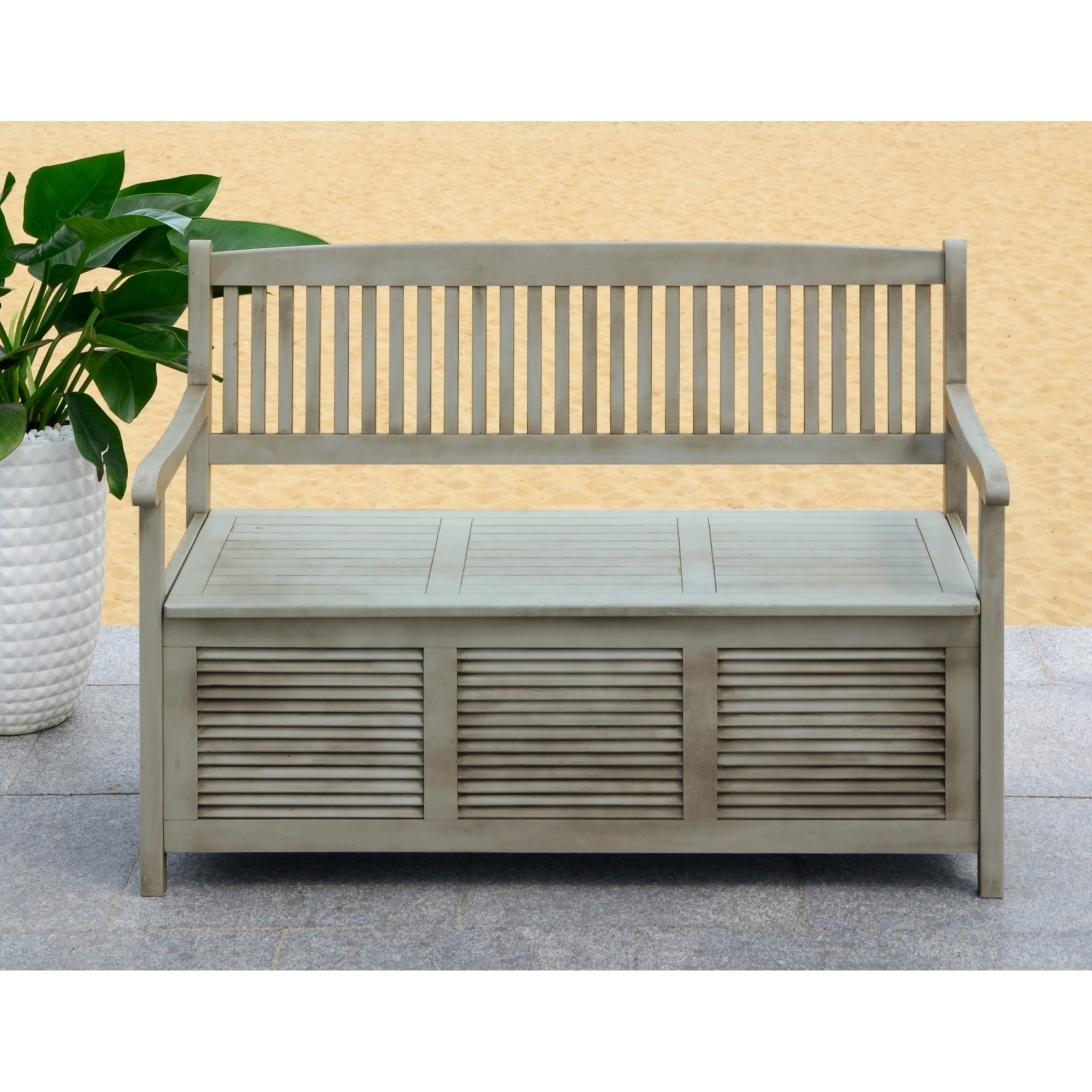 Shop Safavieh Outdoor Living Brisbane Grey Storage Bench 50 X 24 X 35 2 Overstock 10300201