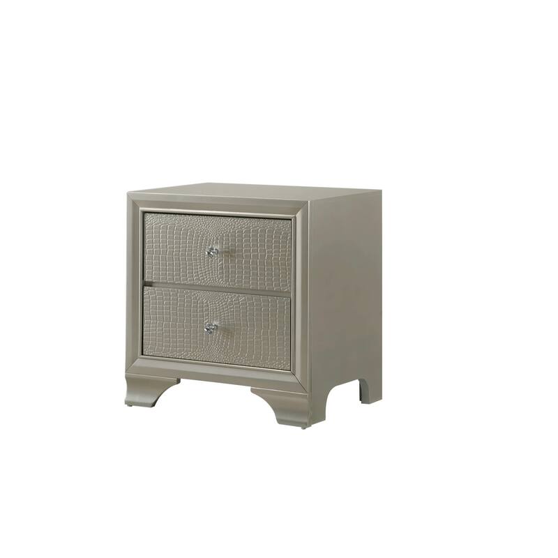 Champagne Finish Nightstand with Crystal Diamond Pull and Crocodile Pattern