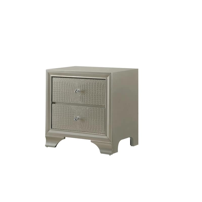Modern Glam 1pc Champagne Nightstand w/ 2 Drawers & Embossed Crocodile Pattern for Bedroom