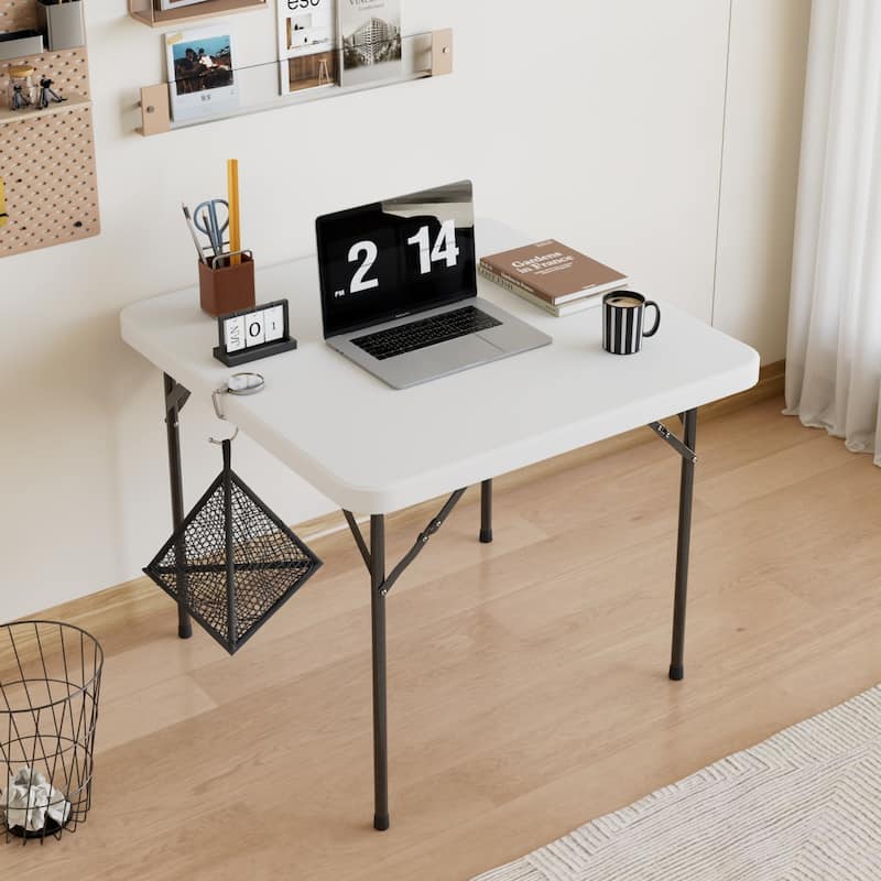 34" Folding Square Table Portable Plastic Dining Card Table for Kitchen or Outdoor Party Wedding Event