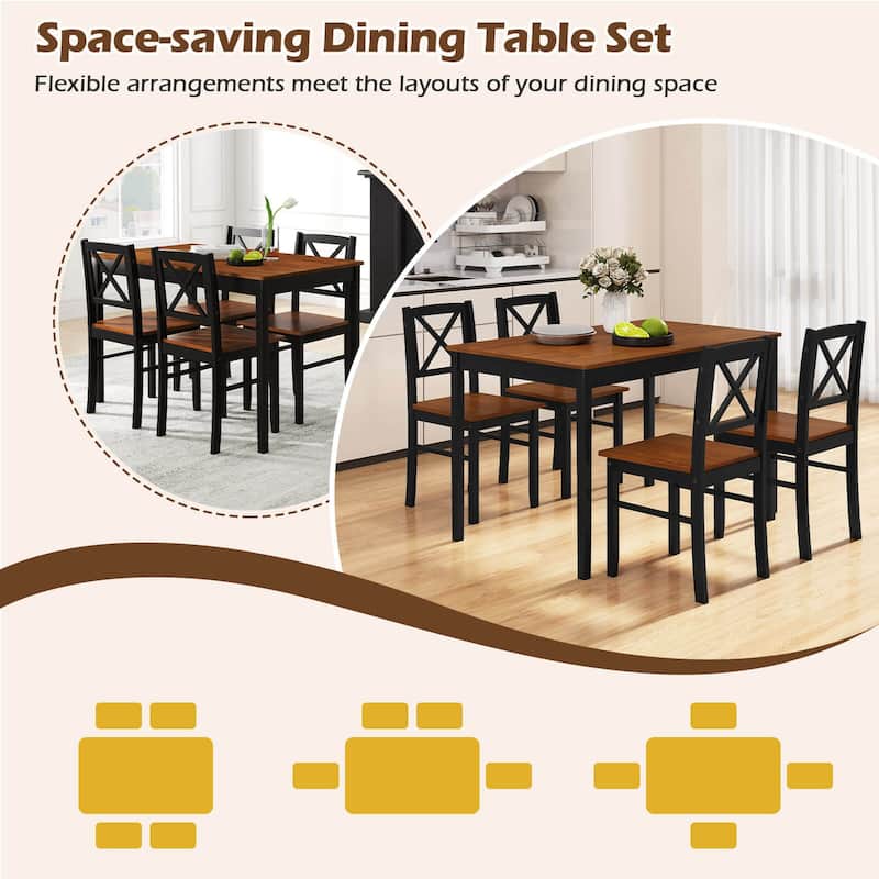 Costway 5 Piece Dining Table Set for 4 People with Rubber Wood Legs,