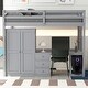 preview thumbnail 2 of 30, Full Size Loft Bed with Wardrobe, Desk, and Storage Drawers, Modern Space-Saving Design, Solid Pine Wood Frame, Grey