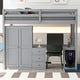 preview thumbnail 2 of 15, Wood Loft Bed with Wardrobe, Desk and Drawers, Grey