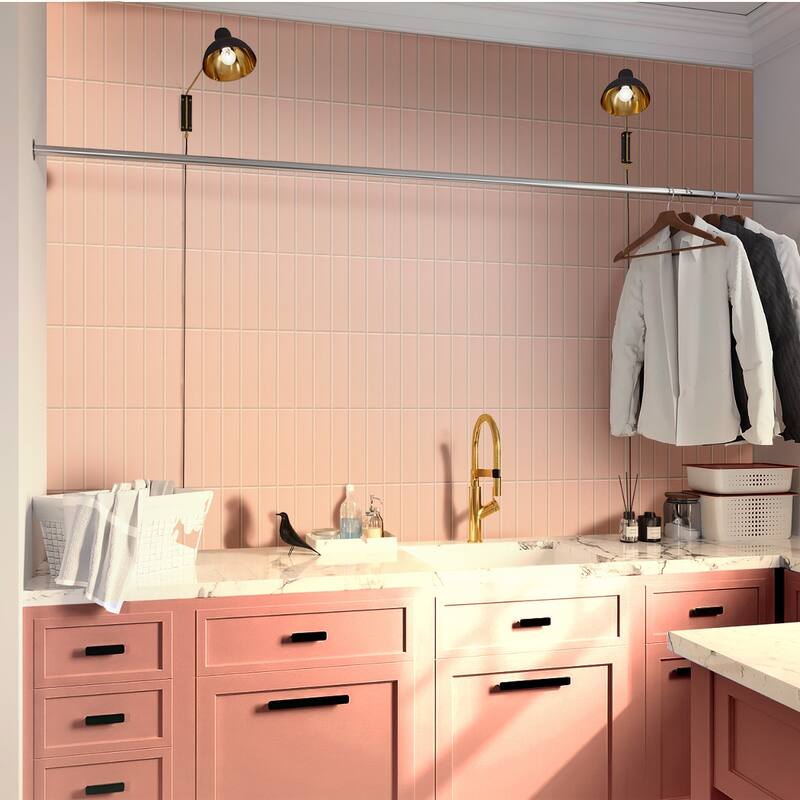 Apollo tile 2" x 8" Arte Matte Pink Ceramic Tile (6.46 sq ft/case) - 60 Pack