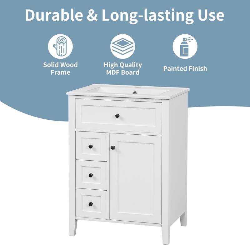 24" Bathroom Vanity with Sink Set Bathroom Storage Cabinet with 3 Drawers and Adjustable Shelves
