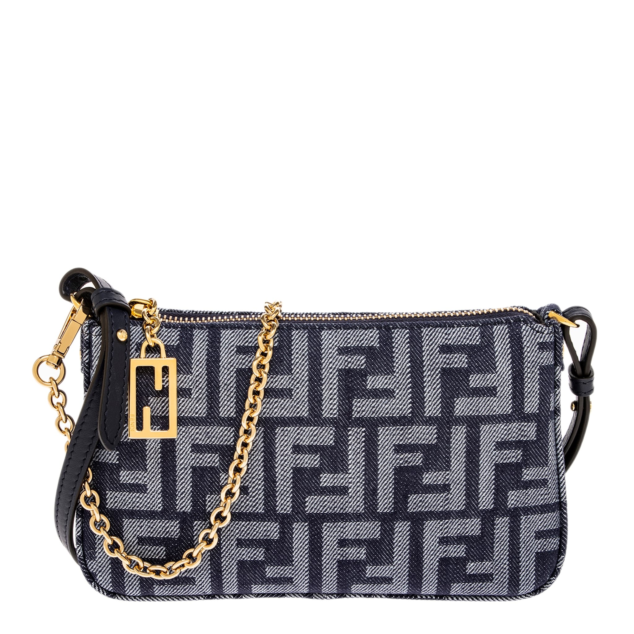 Fendi Baguette Pouch on Chain in Denim-effect Jacquard