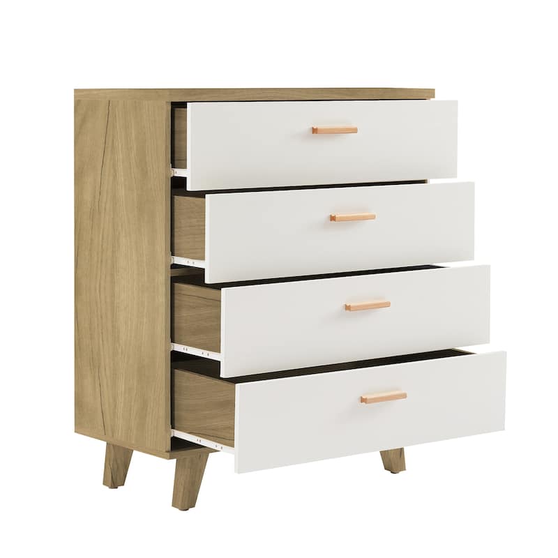 Modern White Oak Storage Solid Wood Drawer Dresser Side Cabinet
