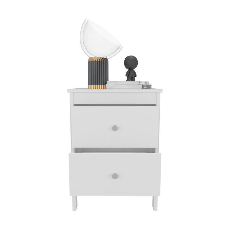Newcastle Nightstand Two Drawer And Open Shelf, Modern Bedside Table, White