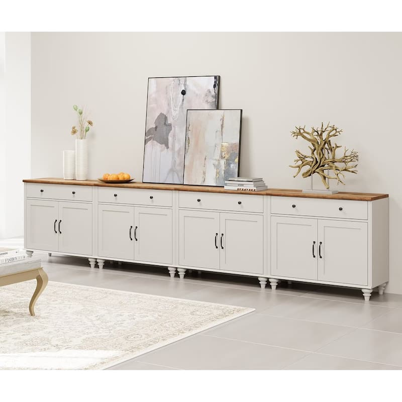 Farmhouse Sideboard, Buffet Cabinet with Storage Cabinets - 136Inch - Off White